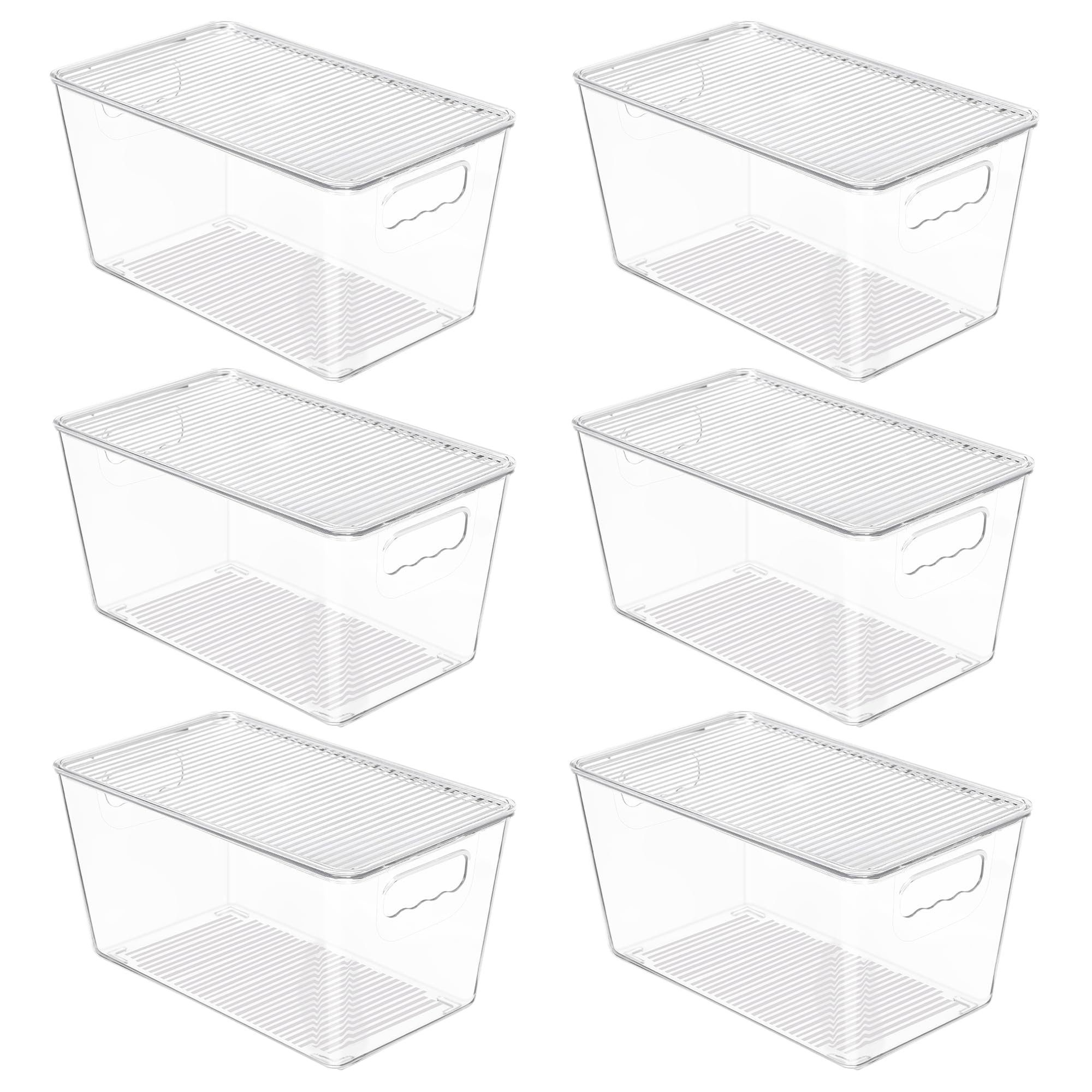 Vtopmart 6 Pack Clear Stackable Storage Bins with Lids, Large Plastic Containers with Handle for Pantry Organizer and Storage,Perfect for Bathroom,Cabinet,Kitchen,Fridge,Closet Organization