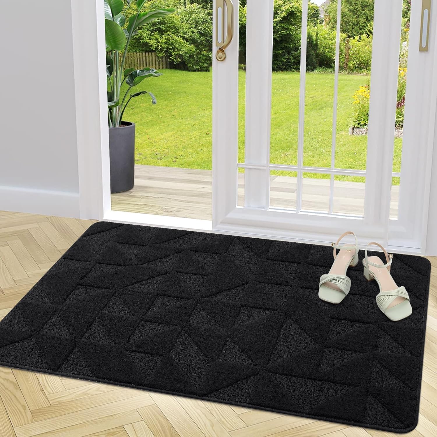 OLANLY Door Mats Indoor, Non-Slip, Absorbent, Dirt Resist, Entrance Washable Mat, Low-Profile Inside Entry Doormat for Entryway (32x20 inches, Grey)
