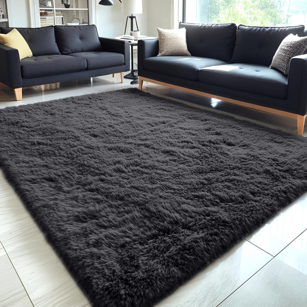 OLANLY Area Rugs for Living Room Bedroom, Machine Washable 4x5.9 ft Soft Fluffy Shaggy Bedside Rug, Indoor Floor Carpet for Kids Girls and Boys, Dorms, Nursery Rooms, Home Decor Aesthetic, Grey