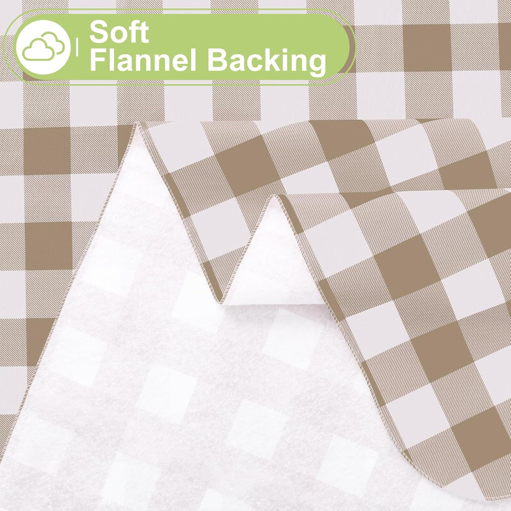 Smiry Rectangle Table Cloth, Waterproof Vinyl Tablecloths with Flannel Backing, Wipeable Buffalo Plaid Table Cover for Dining, Indoor and Outdoor (Khaki & White, 60"x84")