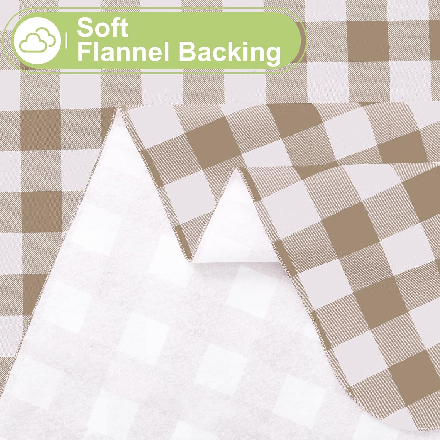 Smiry Rectangle Table Cloth, Waterproof Vinyl Tablecloths with Flannel Backing, Wipeable Buffalo Plaid Table Cover for Dining, Indoor and Outdoor (Khaki & White, 60"x84")