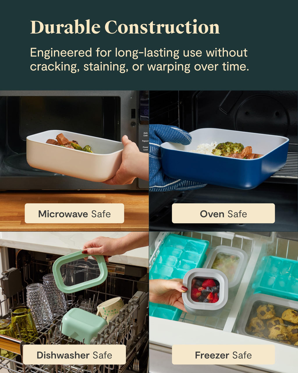 Caraway 13pc Glass Food Storage Container Set - Easy to Store, Non Toxic Lunch Box - with Glass Lids - Includes Storage Organizer - Cream