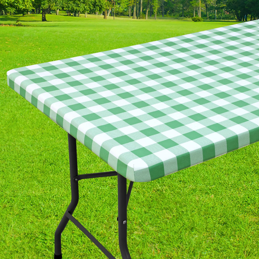 Smiry Rectangle Picnic Table Cloth, Elastic Waterproof Fitted Vinyl Tablecloths, Flannel Backed Buffalo Plaid Table Covers for Dining, Camping, Outdoor (Black and White, 30" x 72")