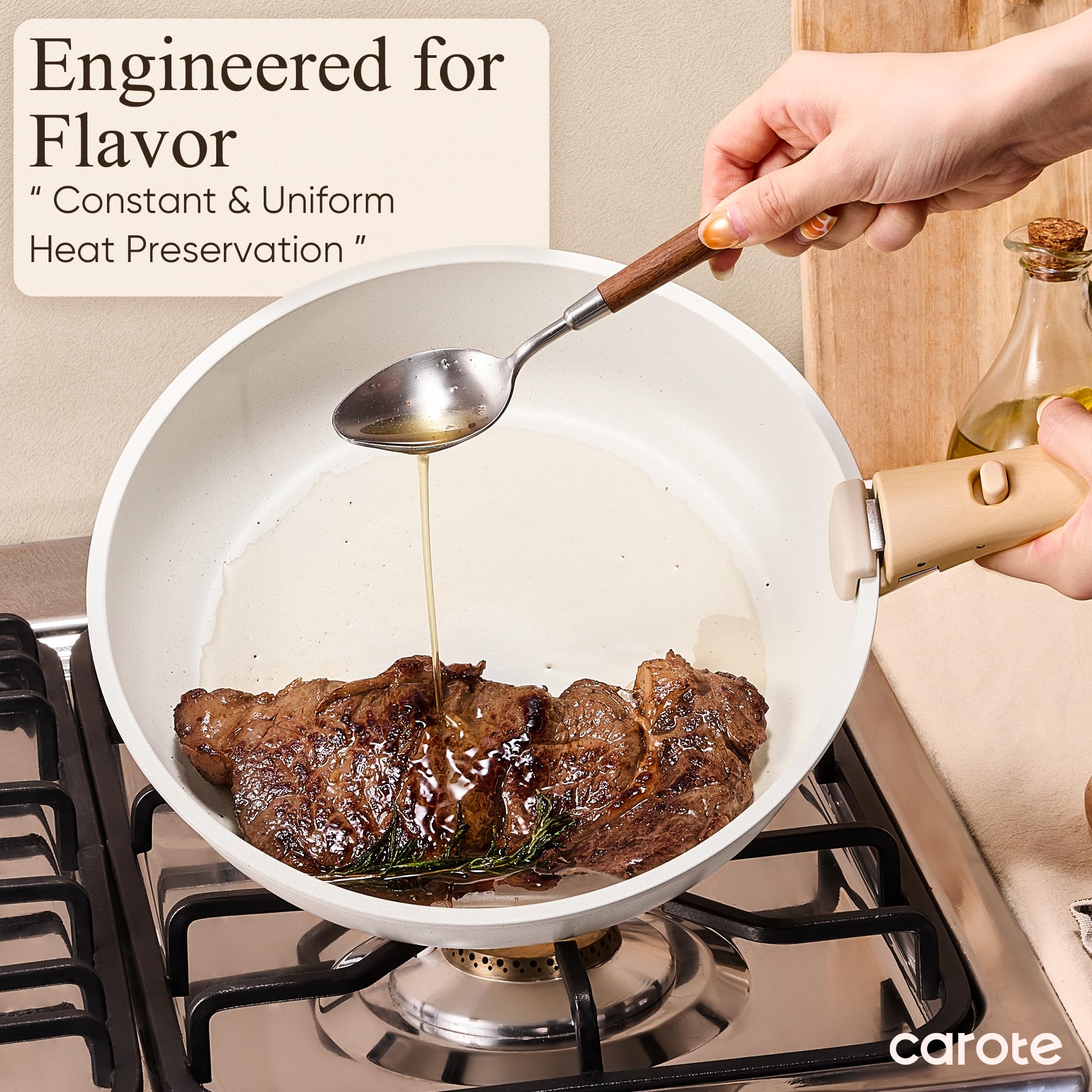 CAROTE 19pcs Pots and Pans Non Stick, Cookware Sets Detachable Handle, Induction Kitchen Pots and Pans,NonStick Cooking Set, Oven/Dishwasher/Fridge Safe, Space Saving