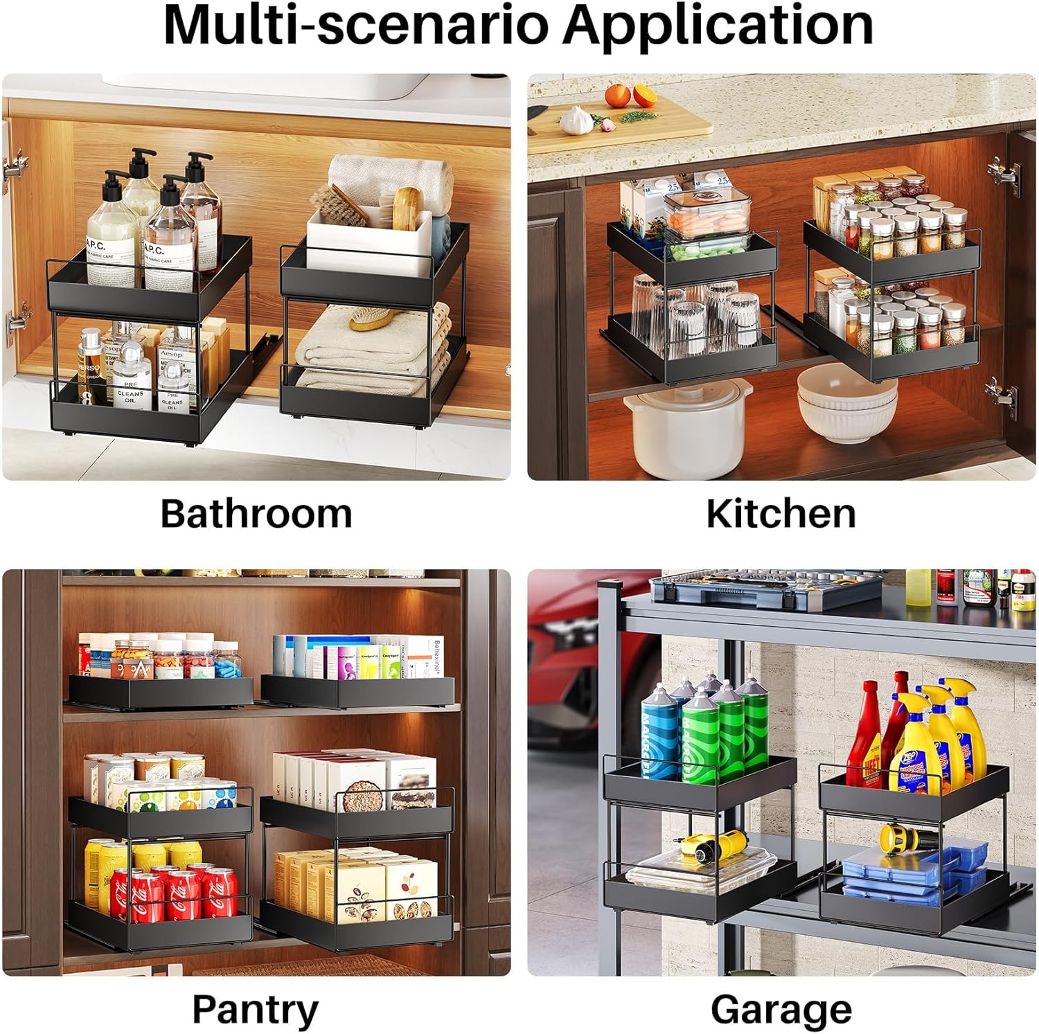 Pull Out Spice Rack Organizer for Large Upper Cabinet, Easy to Install, Drill-Free, Cabinet Requires- Clearance Height > 12 inch, Width>9 inch, Depth> 11 inch - (1 Pack), Dimensions 8.2"Wx10.2"Dx6.9"H