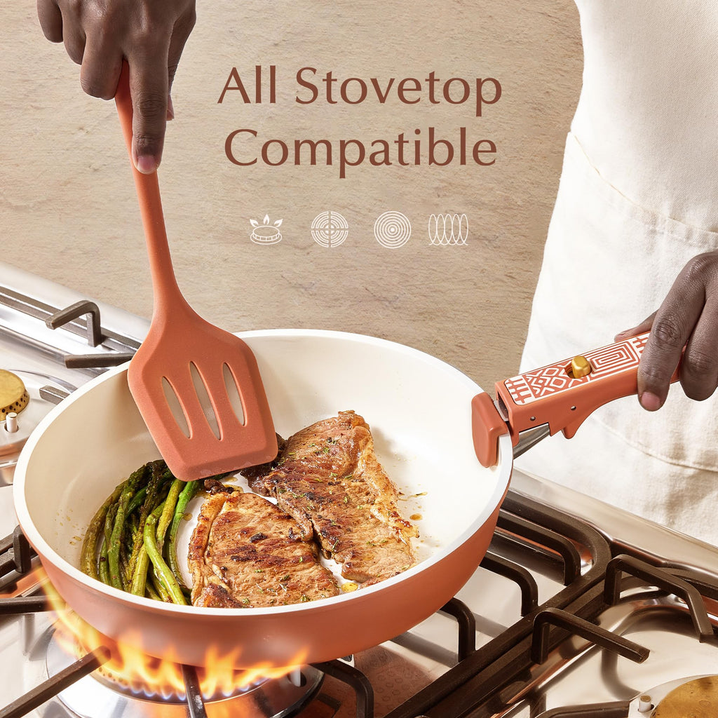 CAROTE 21-Piece Ceramic Cookware Set, Nonstick Pots and Pans Set with Detachable Handle, Non-Toxic Kitchen Cooking Set, Induction Compatible, Dishwasher & Oven Safe, Charcoal