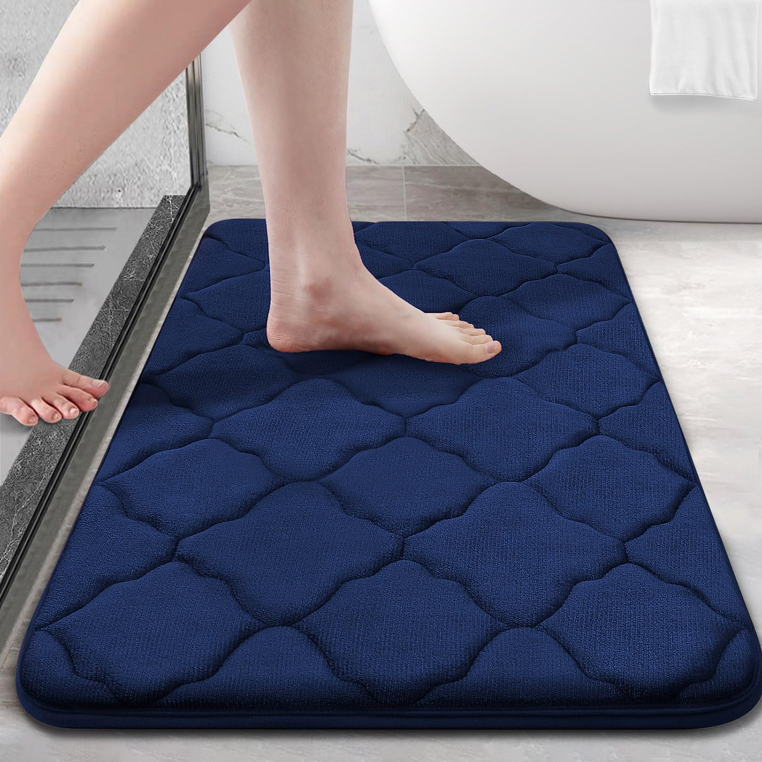 OLANLY Memory Foam Bath Mat Rug 24x16, Ultra Soft and Absorbent Bathroom Rugs, Non-Slip, Comfortable, Machine Washable Bath Carpet for Bathroom Floor, Tub, Shower and Home Decor Accessories, Black