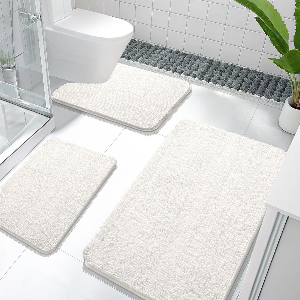 OLANLY Bathroom Rugs Sets 3 Piece, Soft Absorbent Chenille Bath Mats and U-Shaped Contour Toilet Rug, Quick Dry, Home Decor Accessories, Bath Mat Set for Bathroom (30"x20"+24"x16"+24"x20", Grey)