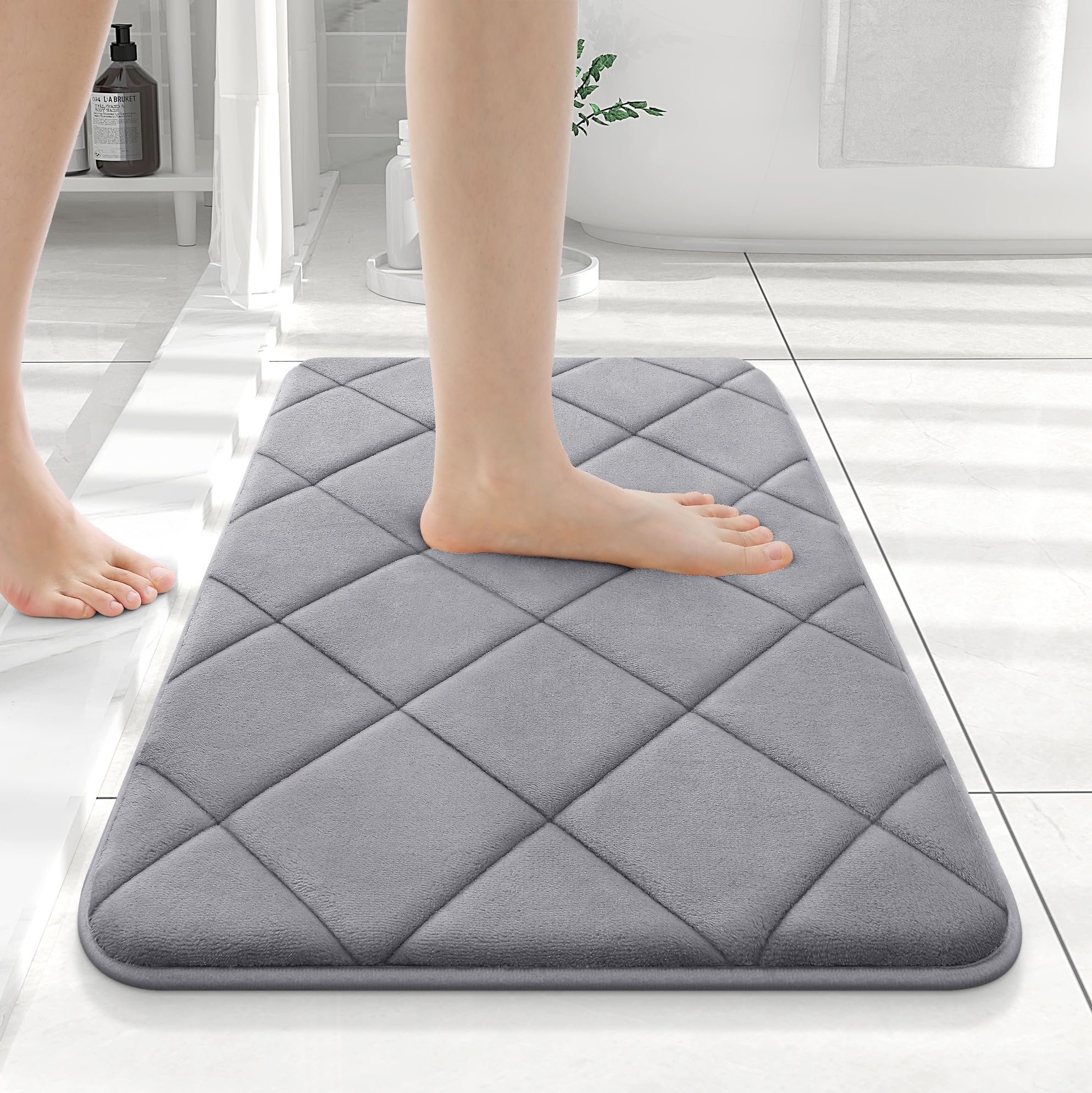 OLANLY Memory Foam Bath Mat 30x20, Ultra Soft and Absorbent Bathroom Rugs, Machine Washable, Comfortable Bath Carpet for Bathroom Floor, Tub and Shower, Black