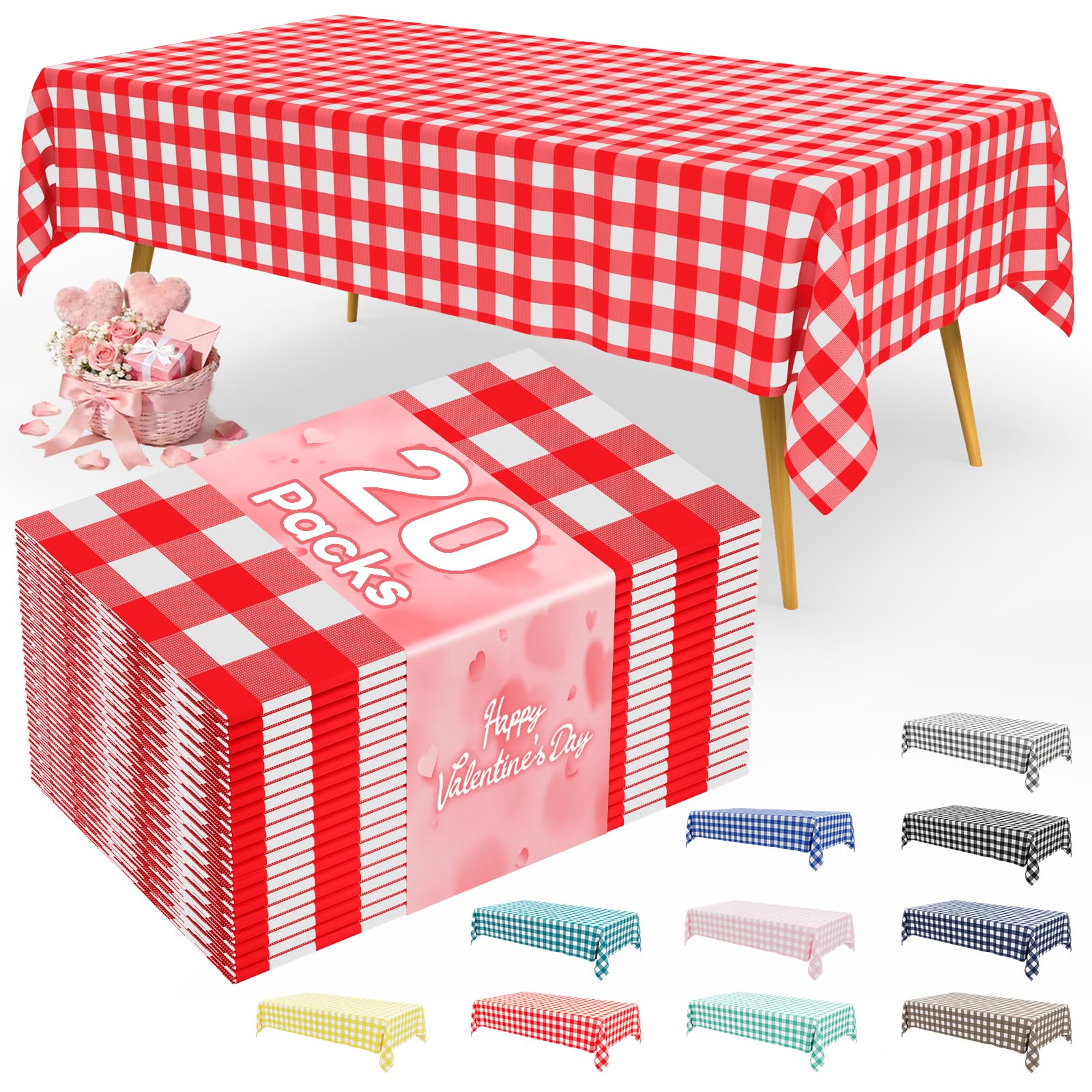 Smiry 3 Pack Red Gingham Disposable Tablecloths - 54" x 108" Heavy Duty Plastic Table Cloth, Waterproof Buffalo Plaid Table Covers for Picnic, Banquets, Outdoor Parties