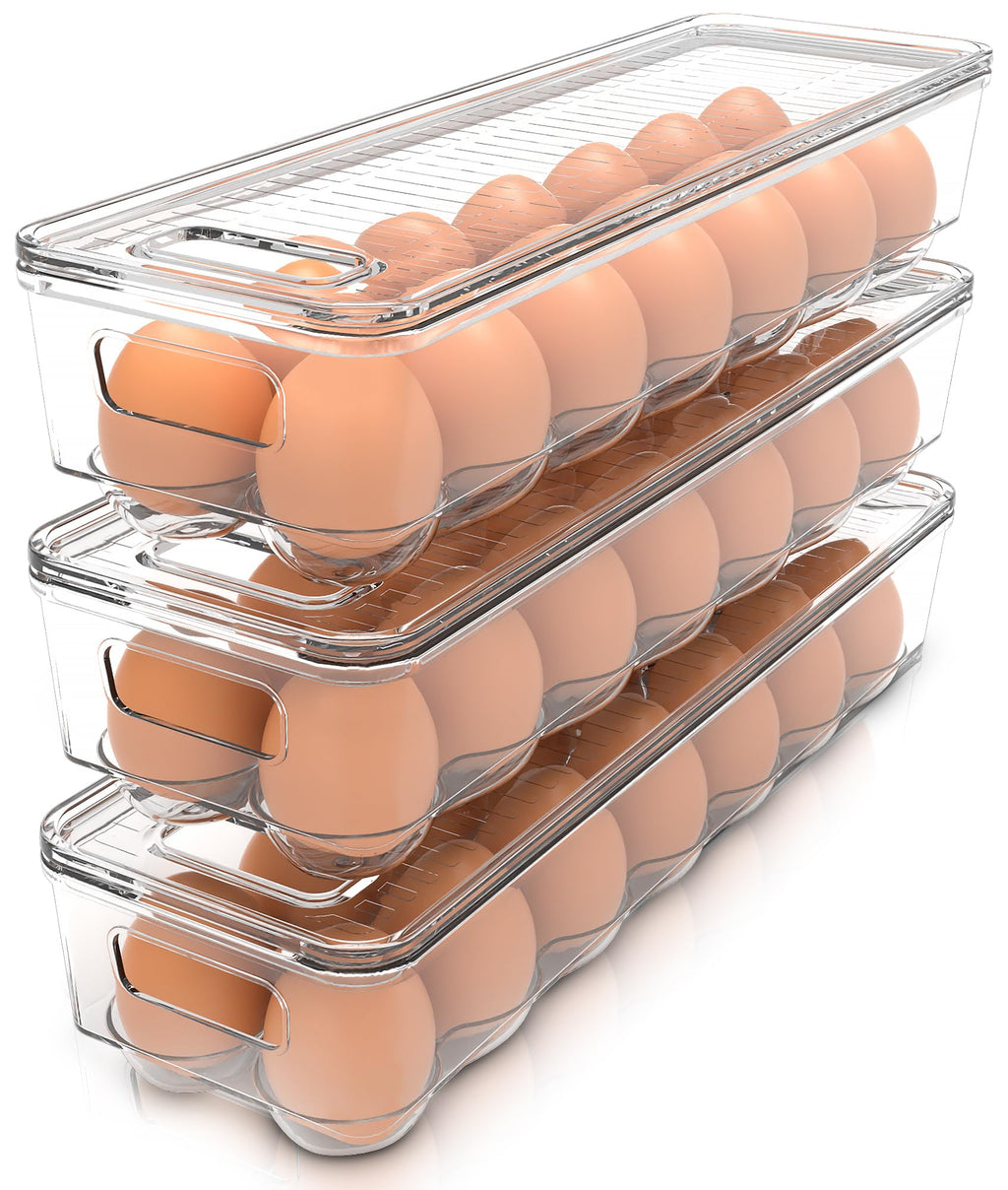 Utopia Home Egg Container With Lid and Handle for Refrigerator Organization- Pack of 2 - Clear Stackable Egg Holder for Kitchen or Pantry Organizers and Storage