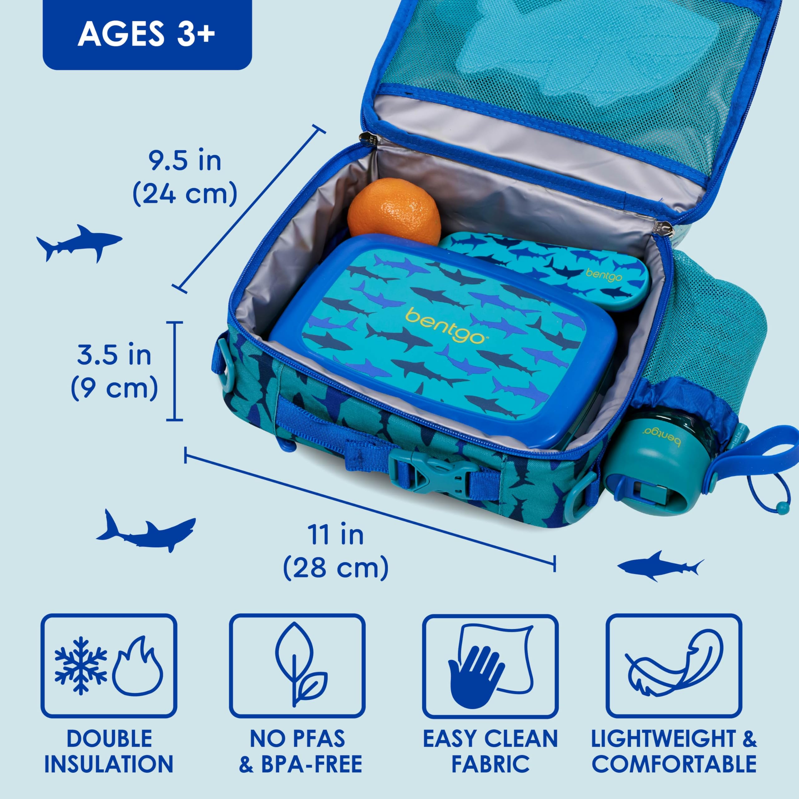 Bentgo Kids Lunch Bag - Durable, Double-Insulated Lunch Bag for Kids 3+; Holds Lunch Box, Water Bottle, & Snacks; Easy-Clean Water-Resistant Fabric & Multiple Zippered Pockets (Mermaid)