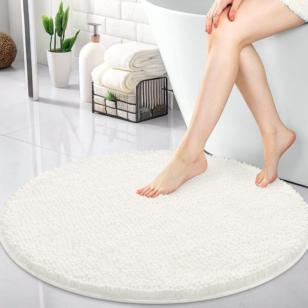 OLANLY 30-inch Round Bathroom Rugs, Extra Soft and Absorbent Chenille Bath Rugs, Quick Dry Machine Washable Bath Mats for Bathroom Floor, Tub and Shower, Home Decor Accessories, Grey