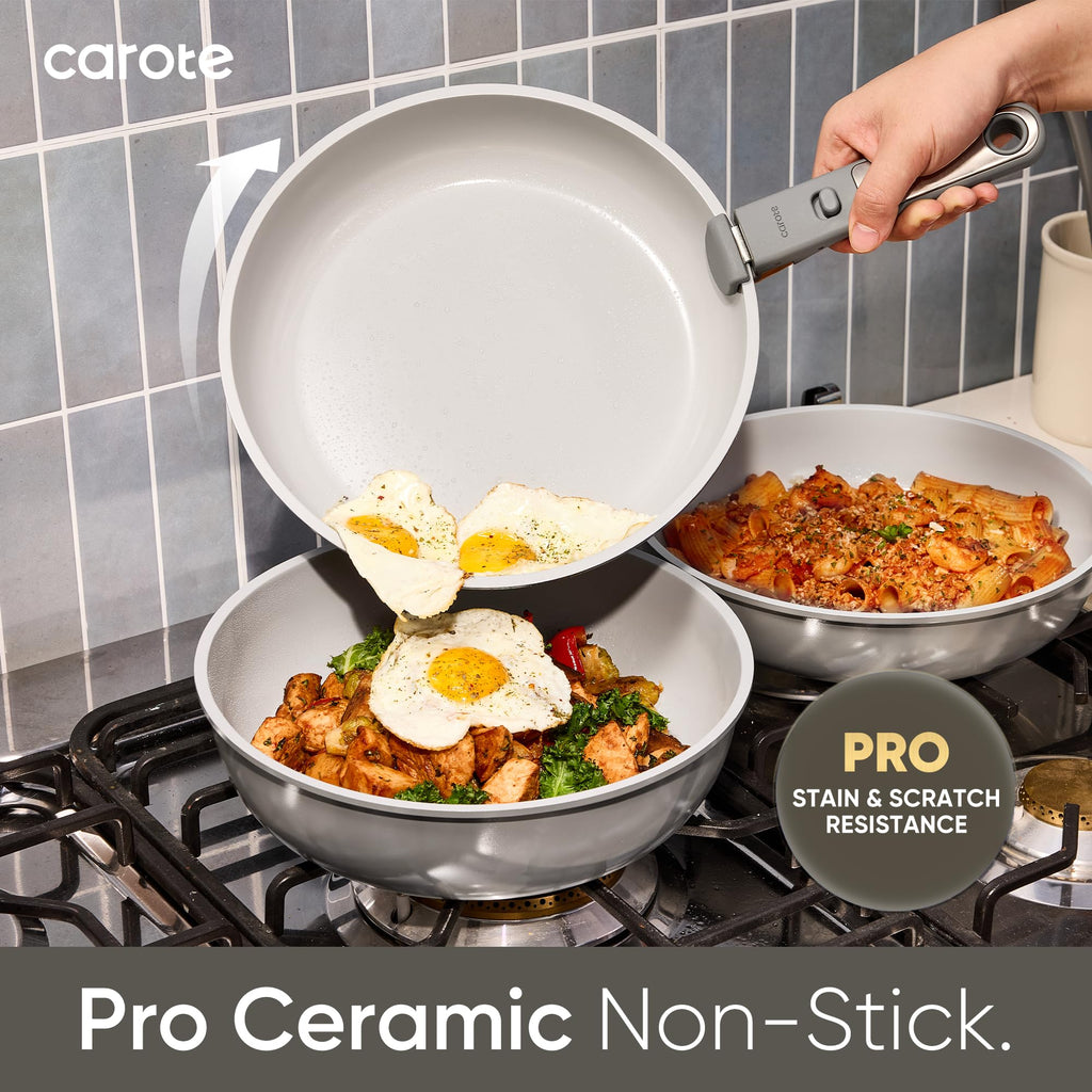 CAROTE 27pcs Ceramic Cookware Set Nonstick, Pots and Pans Set Non Stick, Non Toxic Cookware Detachable Handles, Dishwasher/Oven Safe, RV/Camping Cookware, Pan and Pot with Kitchen Utensils, Navy Blue
