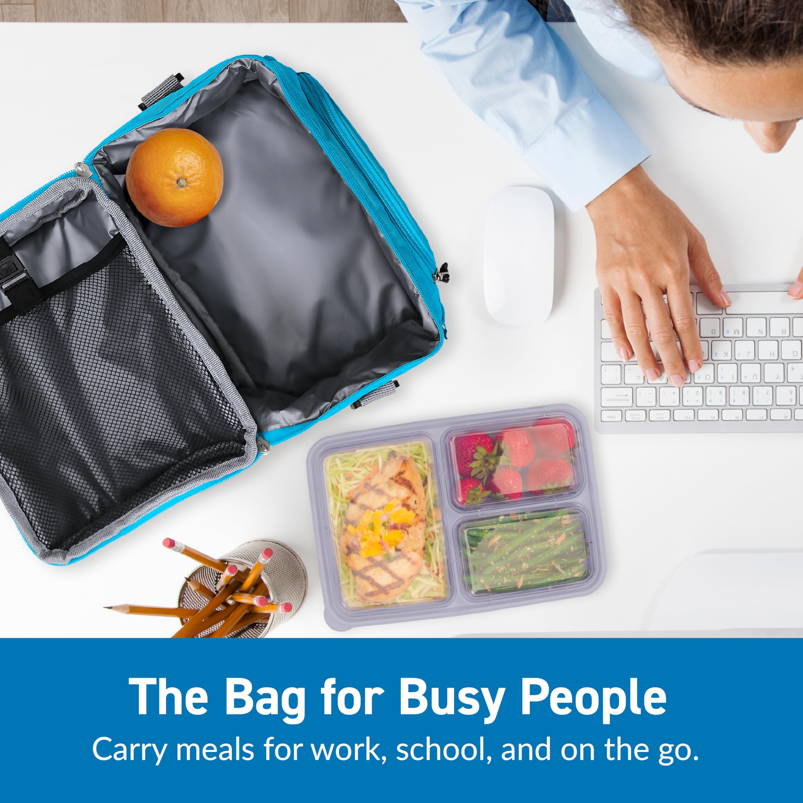 Bentgo® Deluxe Lunch Bag - Durable and Insulated Lunch Tote with Zippered Outer Pocket, Internal Mesh Pocket, Padded & Adjustable Straps, & 2-Way Zippers - Fits Most Lunch Boxes (Carbon Black)