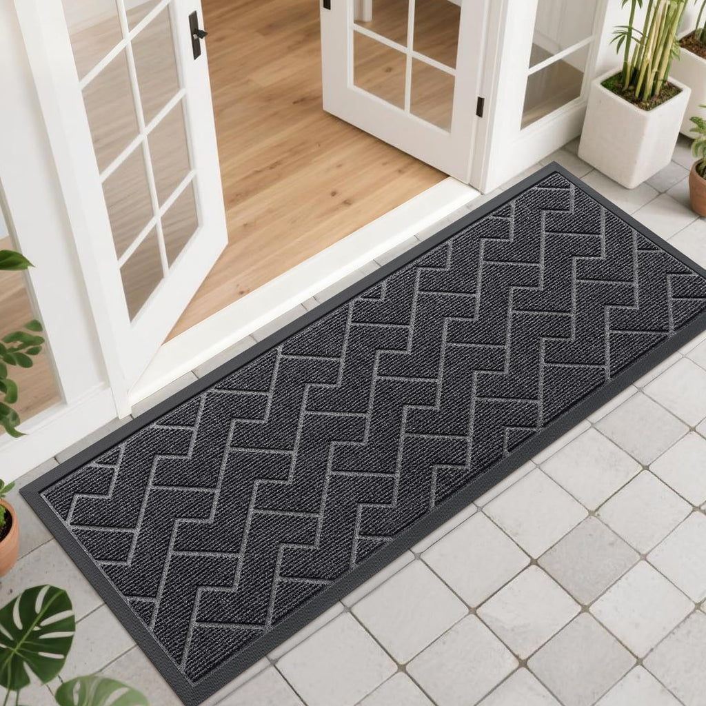 OLANLY Front Door Mat Indoor Outdoor Entrance, Waterproof All-Season, All-Weather Doormat, Sturdy Natural Rubber, Fade Resistant, Low Profile, Easy Clean Patio Porch Entryway Mat, 29.5x17, Black