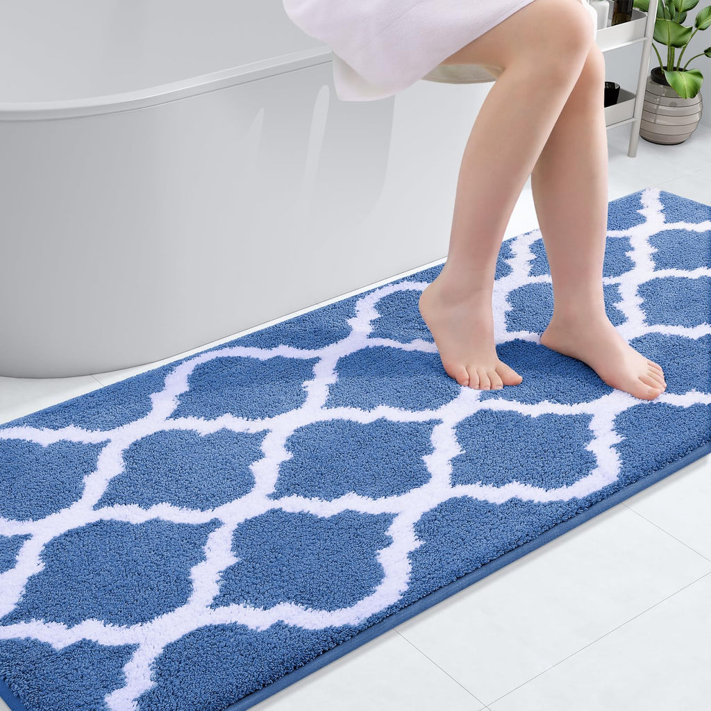 OLANLY Bathroom Rugs 24x16, Soft and Absorbent Microfiber Bath Rugs, Non-Slip Shaggy Shower Carpet, Machine Wash Dry, Bath Mats for Bathroom Floor, Tub and Shower, Grey