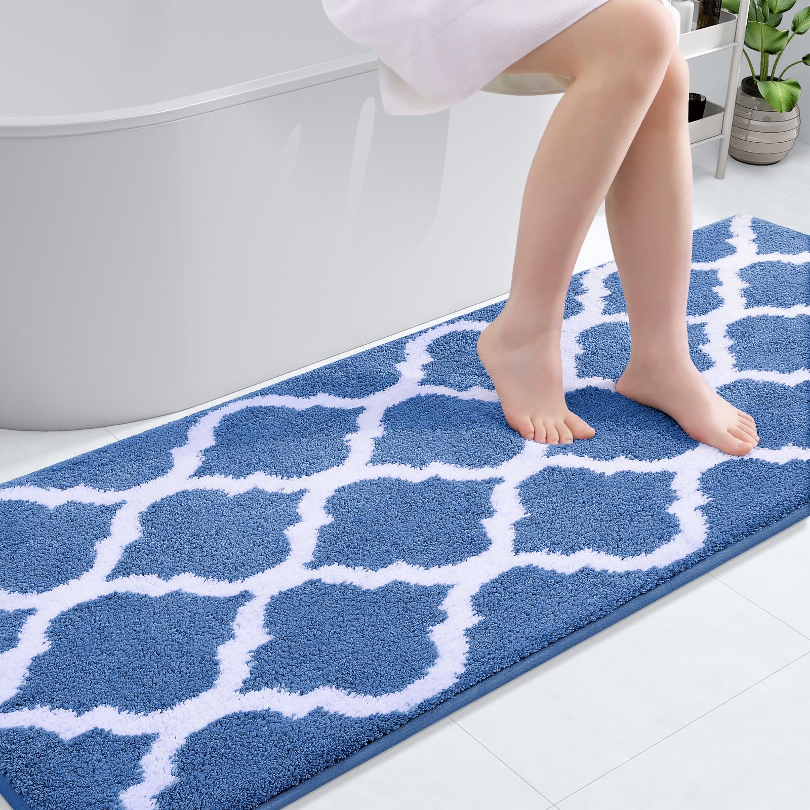 OLANLY Bathroom Rugs 24x16, Soft and Absorbent Microfiber Bath Rugs, Non-Slip Shaggy Shower Carpet, Machine Wash Dry, Bath Mats for Bathroom Floor, Tub and Shower, Grey