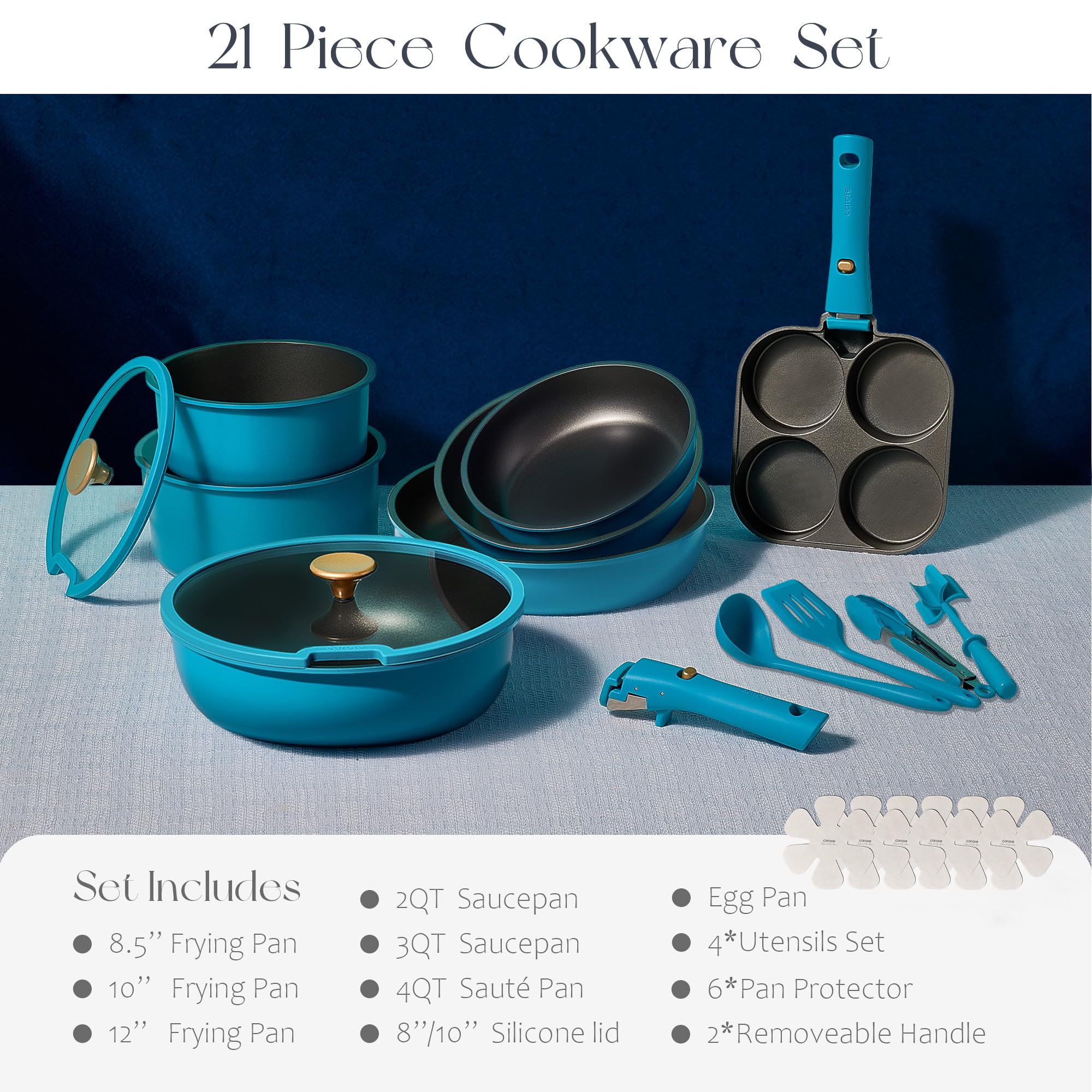 CAROTE 21pcs Pots and Pans Set, Nonstick Cookware Set Detachable Handle, Induction Kitchen Cookware Sets Non Stick with Removable Handle, RV Cookware Set, Gold and Purple