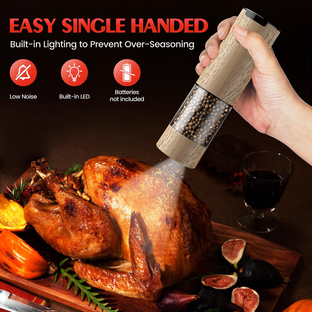 Electric Salt and Pepper Grinder Set Automatic Battery Pepper Mill Shakers Adjustable Coarseness Upgraded Larger Capacity with Led Home and Kitchen Appliances Birthday Gifts for Women Mom