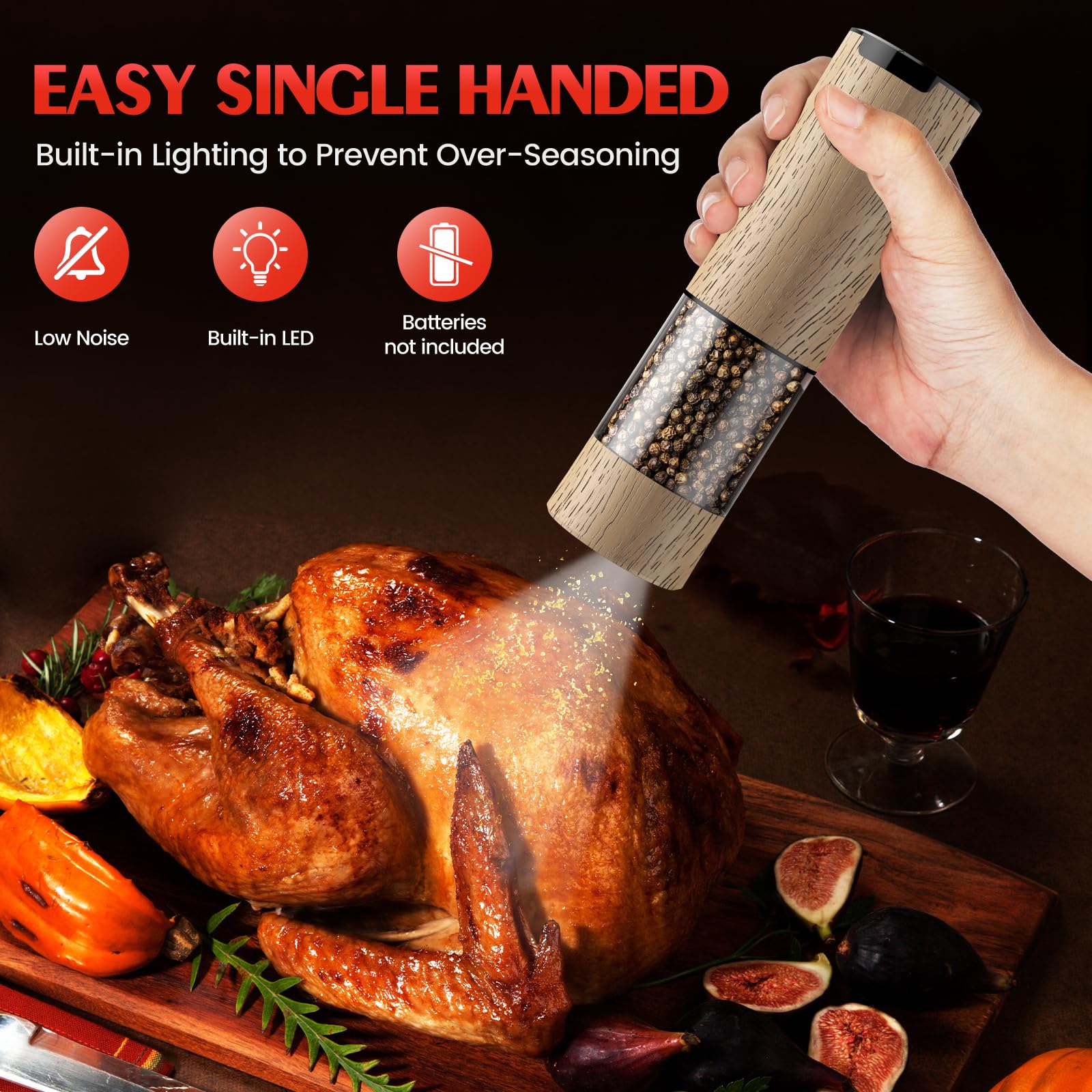 Electric Salt and Pepper Grinder Set Automatic Battery Pepper Mill Shakers Adjustable Coarseness Upgraded Larger Capacity with Led Home and Kitchen Appliances Birthday Gifts for Women Mom