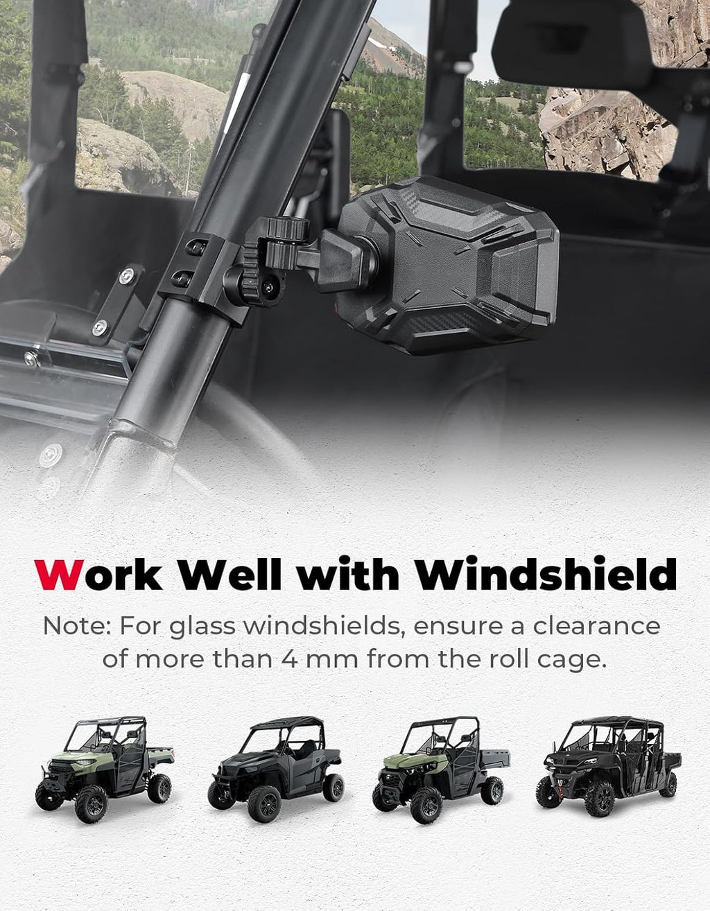 KEMIMOTO UTV Side Mirrors, UTV Rearview Mirrors Compatible with Pro-Fit Polaris Ranger XP 1000 General Can-Am Defender Maverick Trail Uforce Gen 2, 3-axis Rotation Rear View Accessories