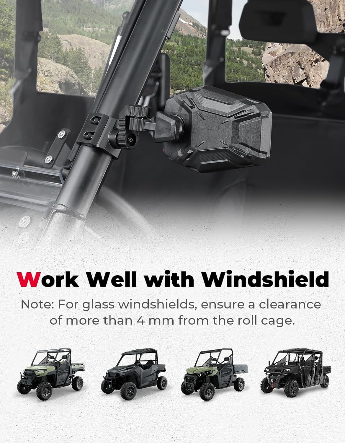 KEMIMOTO UTV Side Mirrors, UTV Rearview Mirrors Compatible with Pro-Fit Polaris Ranger XP 1000 General Can-Am Defender Maverick Trail Uforce Gen 2, 3-axis Rotation Rear View Accessories