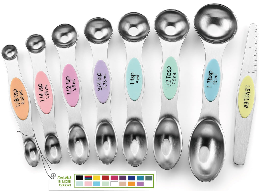 Spring Chef Stainless Steel Magnetic Measuring Spoons Set with Strong N45 Magnets, Heavy Duty Metal Kitchen Gadgets for Baking & Cooking, Fits in Most Kitchen Spice Jars, Set of 8 with Leveler, Black