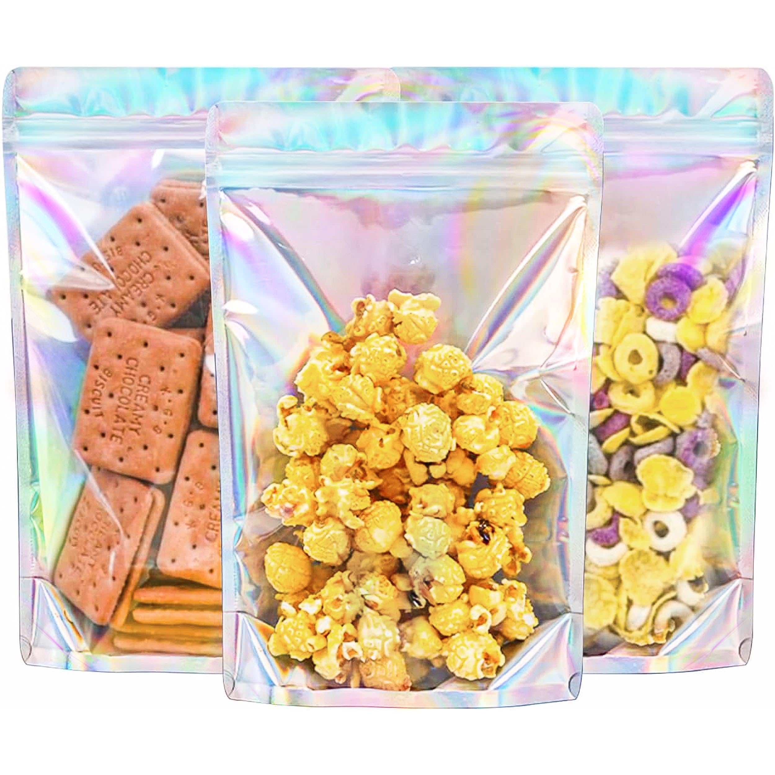 Holographic Mylar Bags Resealable Smell Proof Bags for lip gloss, Jewelry, Lash Candy and More - Small Business Packaging Supplies(100PACK, 3x9INCH)
