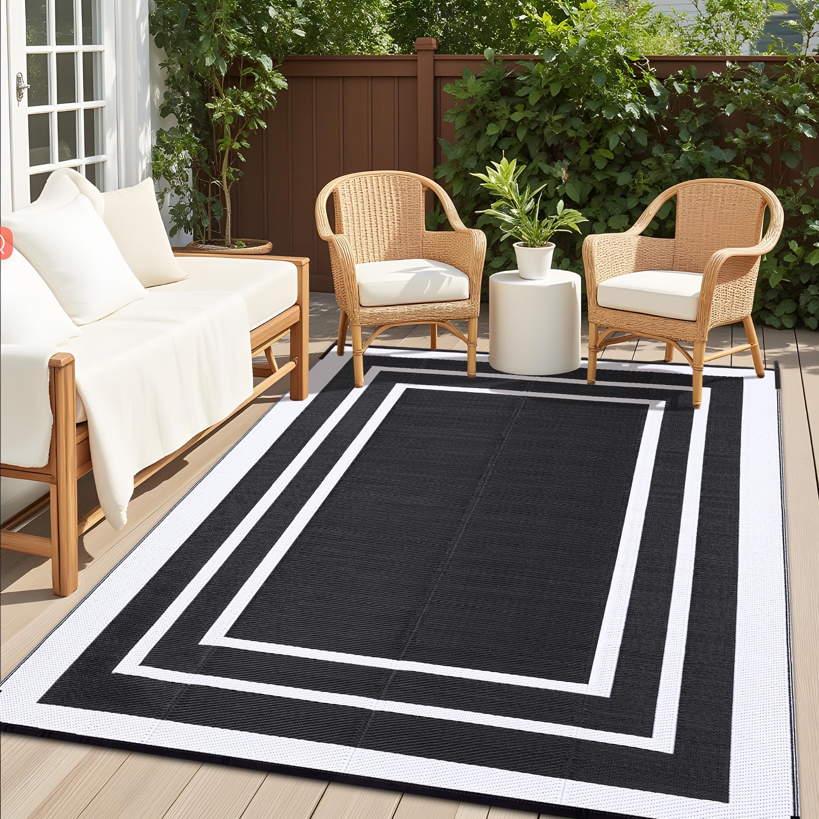 OLANLY Outdoor Rug 5x8 ft Waterproof, Reversible Outdoor Plastic Straw Rug, RV Mat, Indoor Outdoor Carpet Clearance for Patio, Camping, Balcony, Deck, Backyard, Grey & White