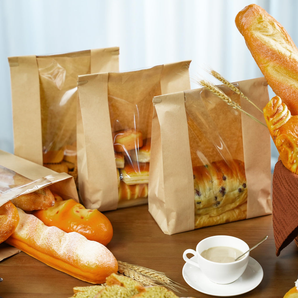 50 Pack Sourdough Bread Bags for Homemade Bread with Tin Tie Tab Lock Bakery Bags with Window kraft Bag for Toast Sandwich Cookie Snacks Packaging Storage and Gifting(8.27x13.6x3.54In)