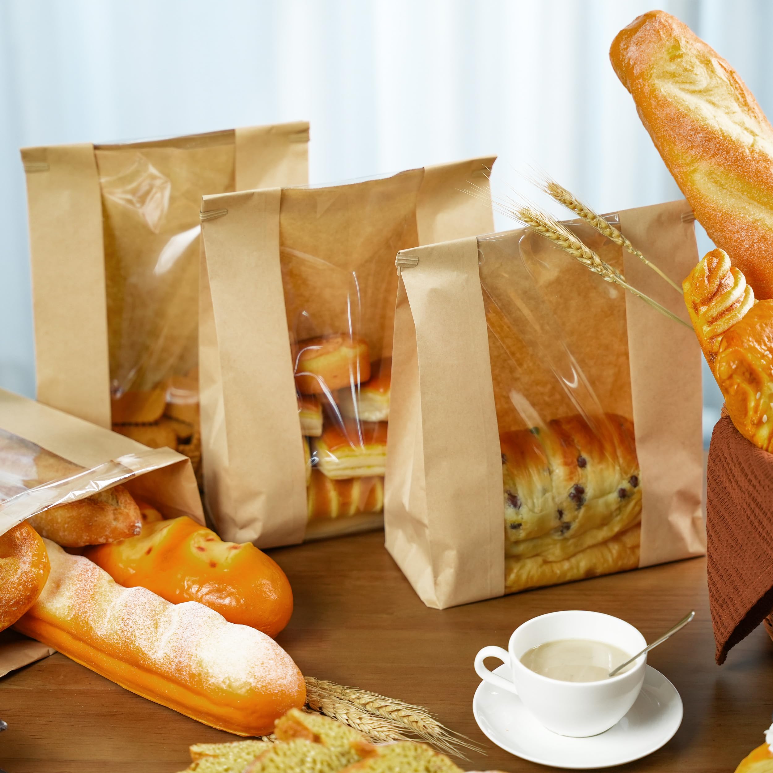 50 Pack Sourdough Bread Bags for Homemade Bread with Tin Tie Tab Lock Bakery Bags with Window kraft Bag for Toast Sandwich Cookie Snacks Packaging Storage and Gifting(8.27x13.6x3.54In)