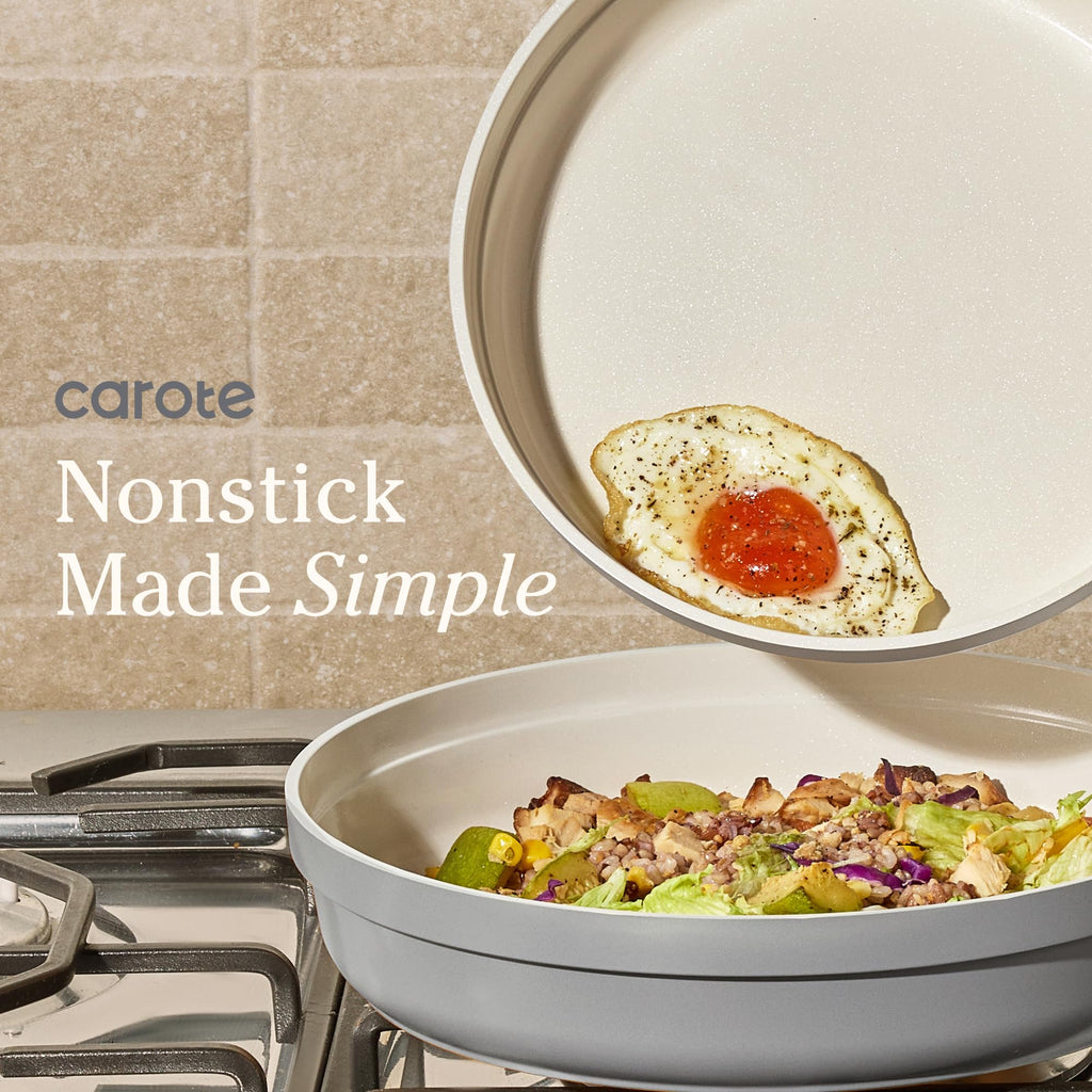 Carote 20pcs Ceramic Cookware Set with Detachable Handles, Pots and Pans Set Non Stick, RV Kitchen Cooking Pot and Pan, Dishwasher Safe, Non-toxic Induction Cookware PFAS and PFOA Free, Grey