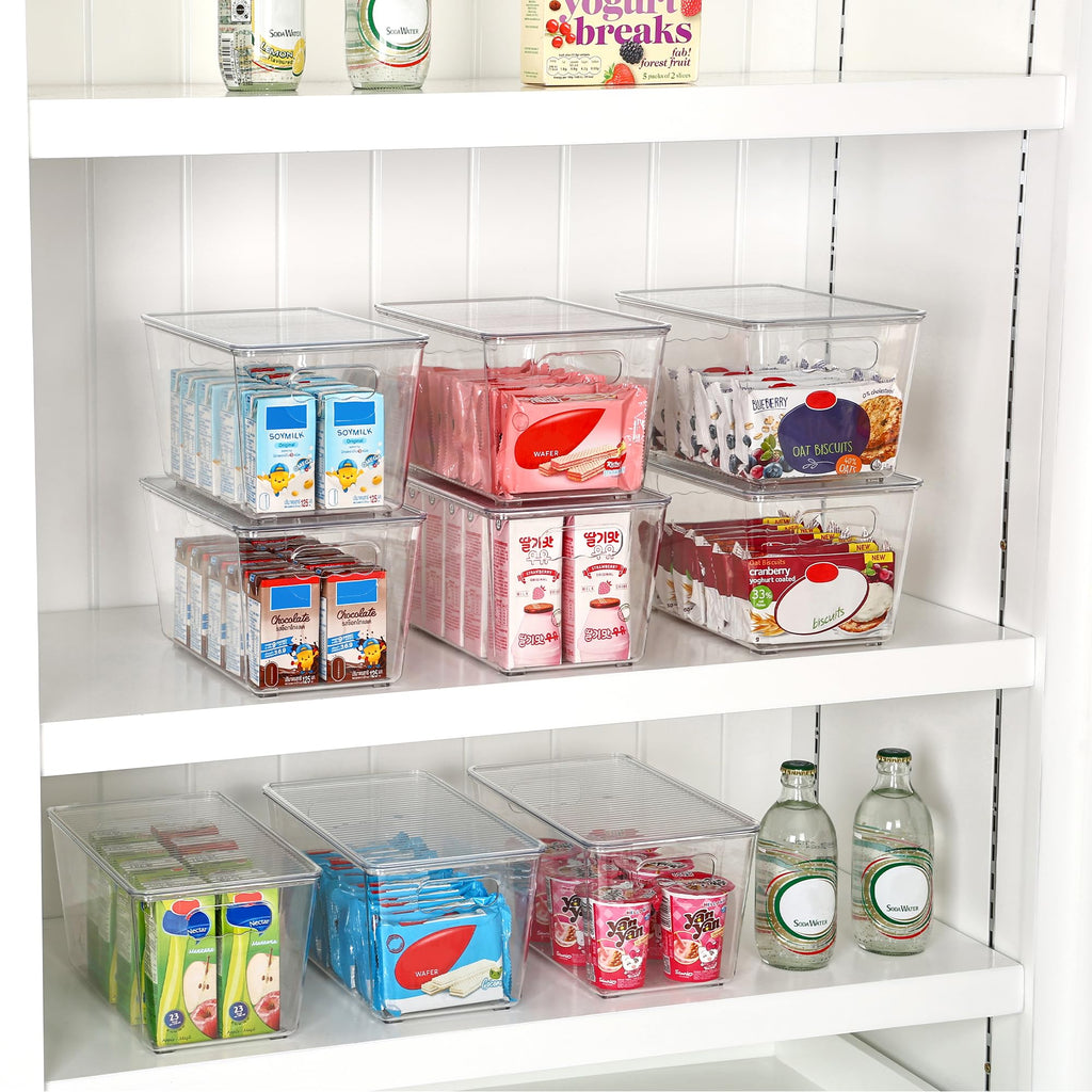 Vtopmart 6 Pack Clear Stackable Storage Bins with Lids, Large Plastic Containers with Handle for Pantry Organizer and Storage,Perfect for Bathroom,Cabinet,Kitchen,Fridge,Closet Organization