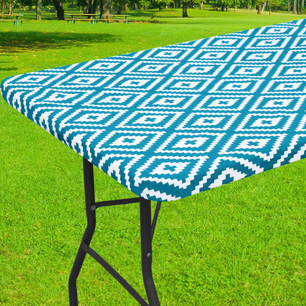 Smiry Rectangle Table Cloth Cover, Waterproof Elastic Fitted Picnic Tablecloth for 6 Foot Tables, Wipeable Flannel Backed Vinyl Tablecloths for Camping, Dining, Outdoor (Beige Wood, 30" x 72")