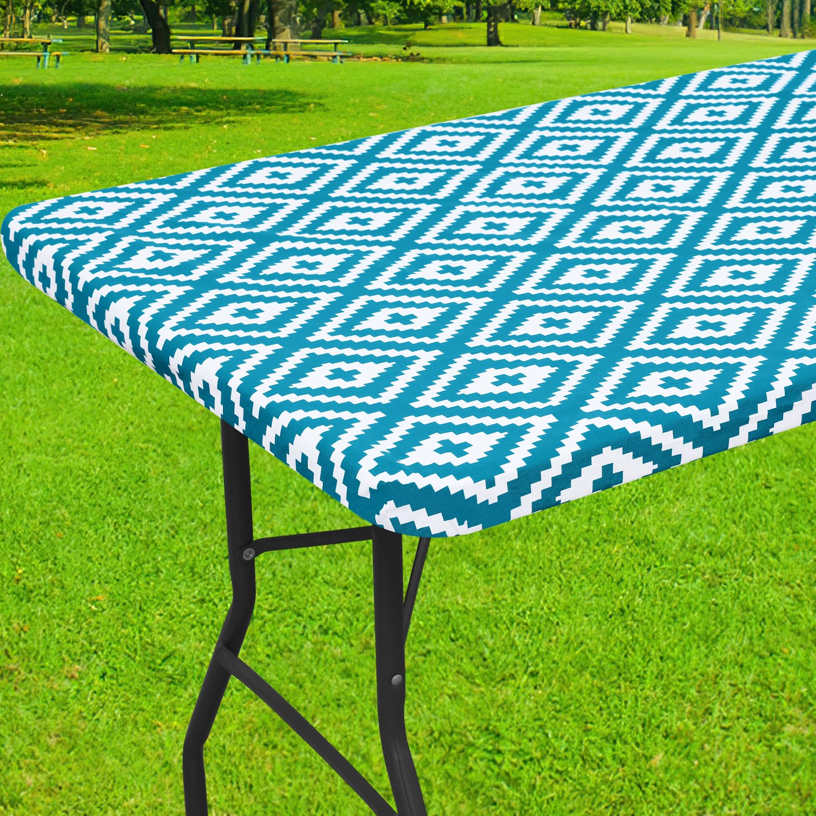 Smiry Rectangle Table Cloth Cover, Waterproof Elastic Fitted Picnic Tablecloth for 6 Foot Tables, Wipeable Flannel Backed Vinyl Tablecloths for Camping, Dining, Outdoor (Beige Wood, 30" x 72")