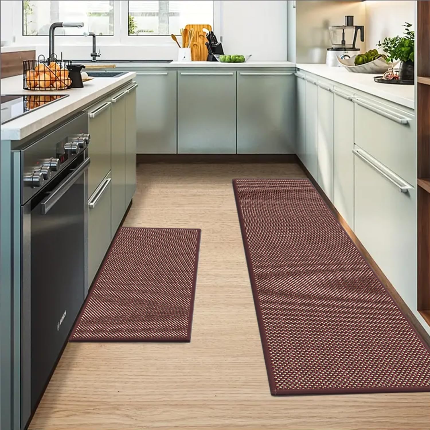 Artoid Mode Washable Non Slip Kitchen Rugs and Mats Set of 2, Rubber Backing Absorbent Kitchen Mats for Floor Front of Sink - 17x29 and 17x47 Inch