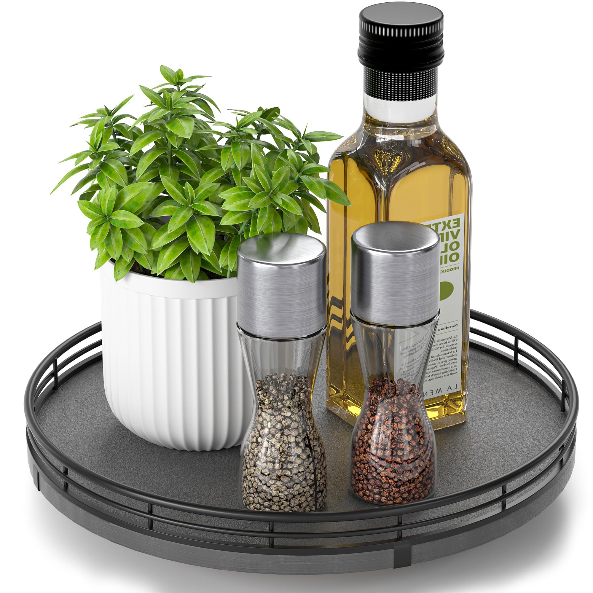 Farmhouse Oak 9" Lazy Susan Turntable Organizer for Cabinet, Round Wooden Lazy Susan Organization and Storage for Dining Table, Pantry, Kitchen, Countertop, Cupboard,Home Decor, Walnut Wood