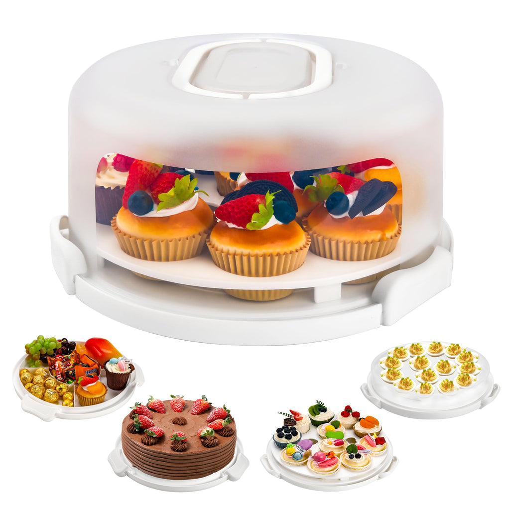 Green Cake Containers with Lids Round Plastic Cupcake Holders 4-in-1 Multipurpose Cake Carrier Holder for 11 Inch Cake Pies Cupcake Eggs Fruit or Snack Transport