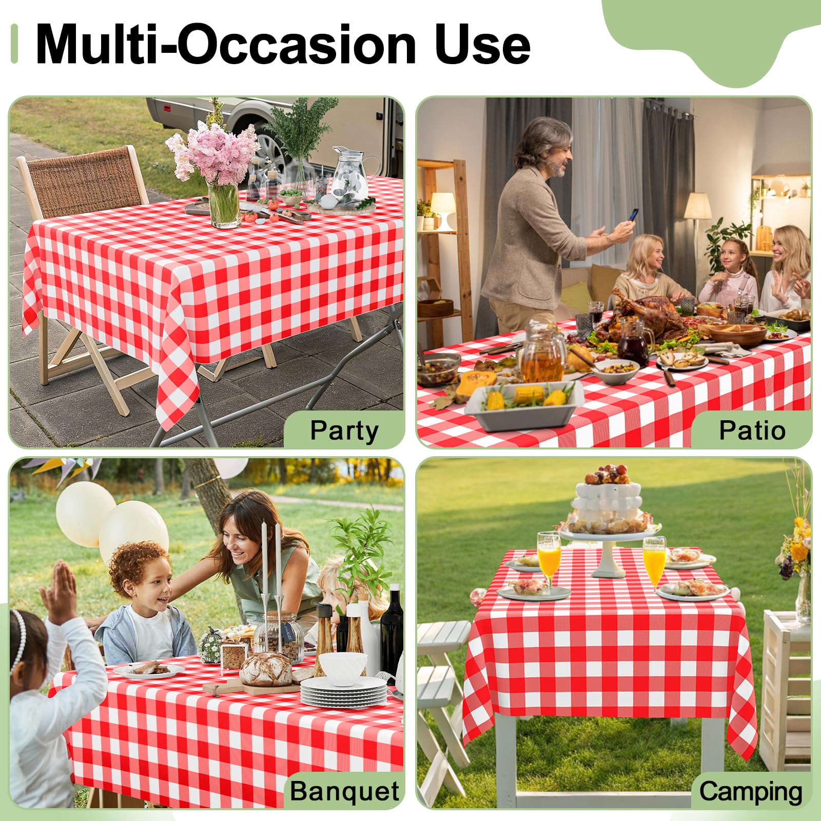 Smiry 3 Pack Red Gingham Disposable Tablecloths - 54" x 108" Heavy Duty Plastic Table Cloth, Waterproof Buffalo Plaid Table Covers for Picnic, Banquets, Outdoor Parties