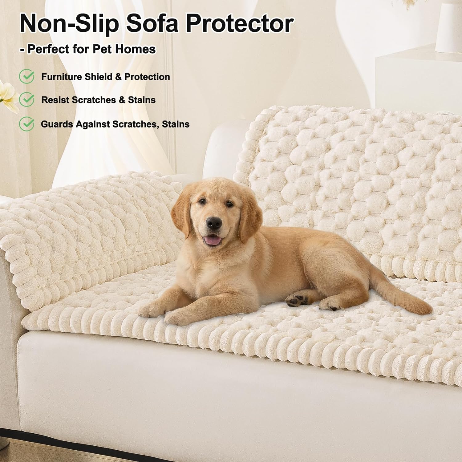 Smiry Couch Covers for Dogs Washable, Non Slip Fuzzy Pet Couch Covers for Sofa, Soft Thick Sofa Slipcovers Furniture Protector Pet Friendly (Cream, 27.6" x 59")