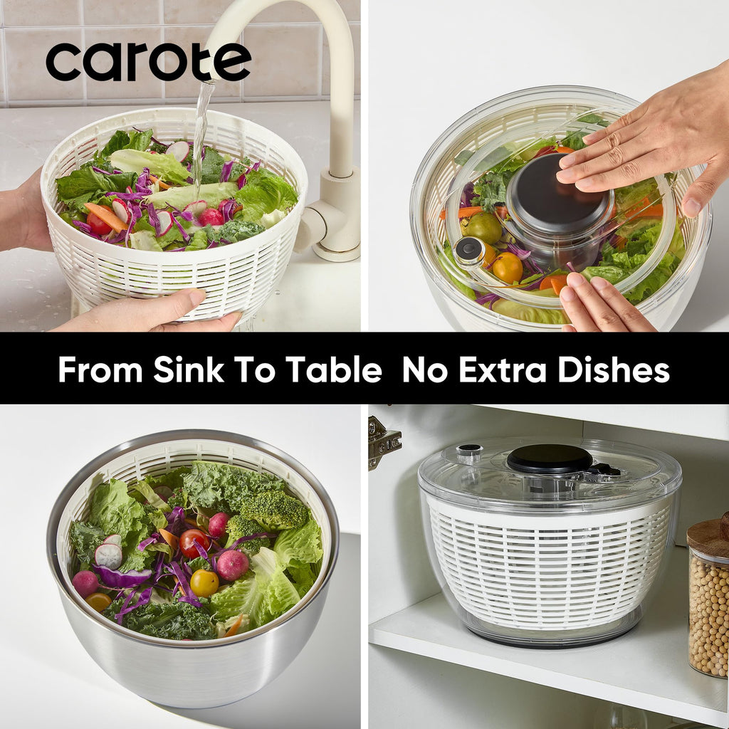 CAROTE 6.4 Qt Salad Spinner Large Lettuce Spinner Plastic Vegetable Fruit Washer, Vegetable Cleaner Salad Cleaner Lettuce Washer, Non-Slip Base, BPA-Free