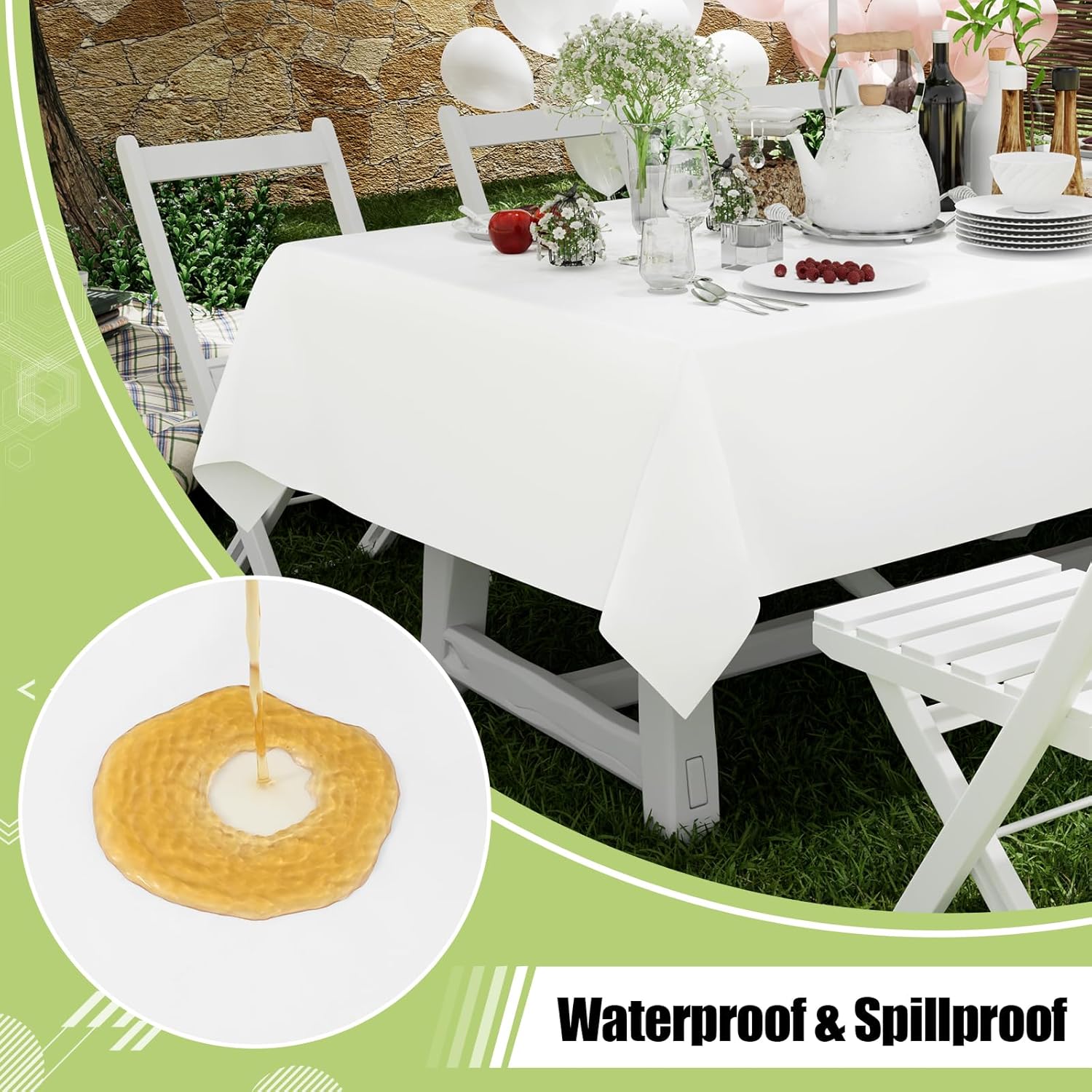 Smiry Disposable Table Cloth - 6 Pack, 54 x 108 Inch Waterproof Rectangle Tablecloths for Parties, Decorative Plastic Table Cover, Leakproof & Sturdy, White