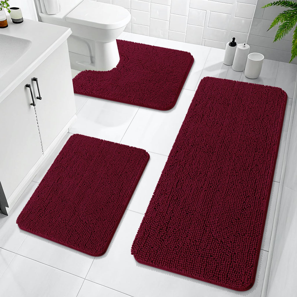 OLANLY Bathroom Rugs Sets 3 Piece, Soft Absorbent Chenille Bath Mats and U-Shaped Contour Toilet Rug, Quick Dry, Home Decor Accessories, Bath Mat Set for Bathroom (30"x20"+24"x16"+24"x20", Grey)
