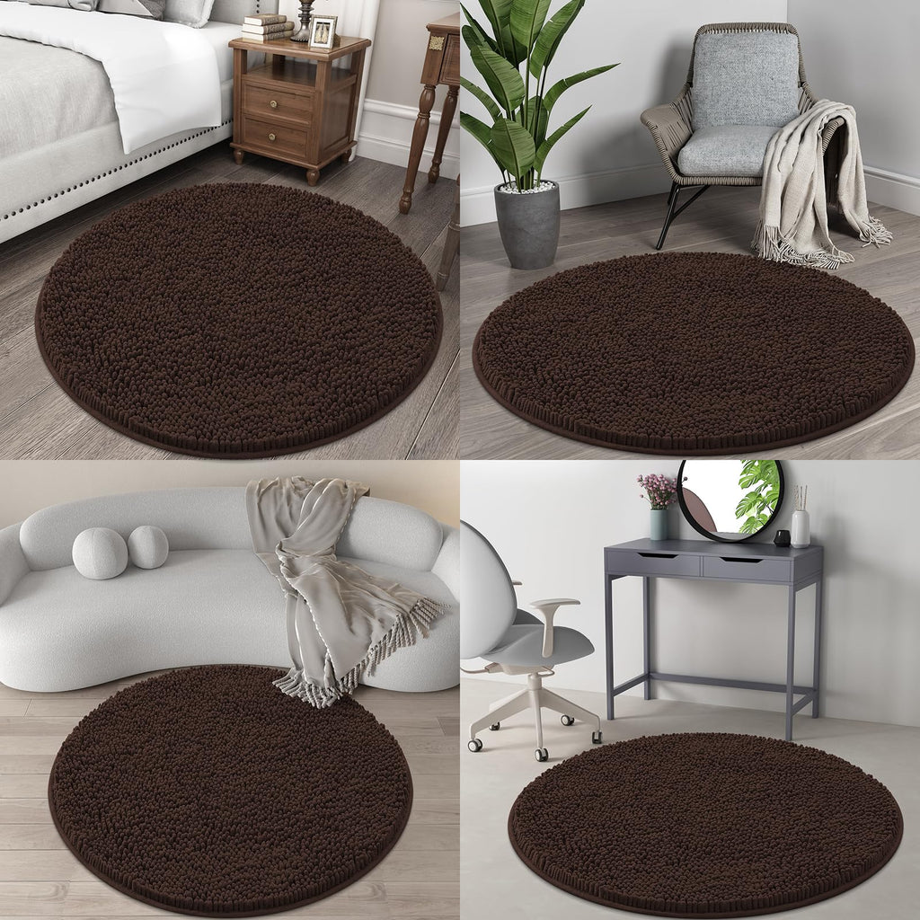 OLANLY 30-inch Round Bathroom Rugs, Extra Soft and Absorbent Chenille Bath Rugs, Quick Dry Machine Washable Bath Mats for Bathroom Floor, Tub and Shower, Home Decor Accessories, Grey