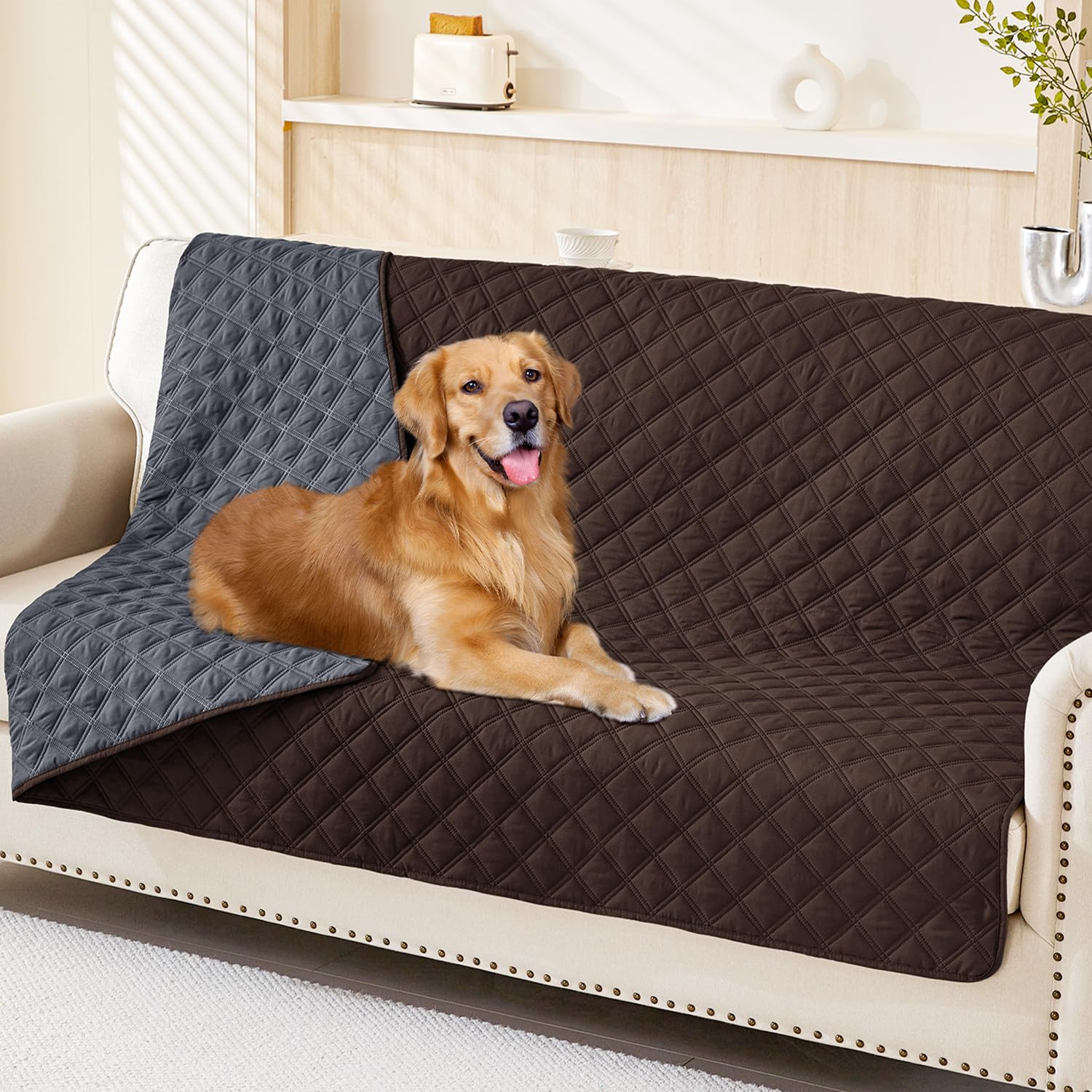 Smiry Waterproof Couch Covers for Dogs Washable, Reversible Pet Couch Covers for 3 Cushion Sofa Pet Friendly, Soft Sofa Furniture Protector for Dogs Cat Kids, Checkered (30"x70", Grey/Dark Grey)