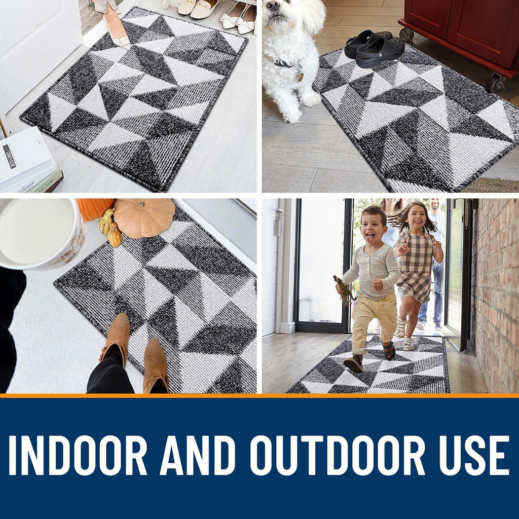 OLANLY Door Mat Indoor Entrance Washable 32x20, Odor-Free Low-Profile Front Back Geometric Doormat, Absorbent Resist Dirt Entry Carpet, Easy to Clean Sturdy Inside Floor Mats for Entryway, Black