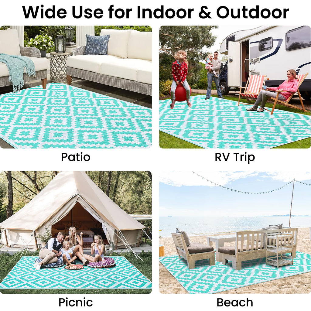 Smiry Waterproof Outdoor Rug 5x8 ft, Reversible Plastic Straw Patio Camping Rugs, Outdoor Indoor RV Mat Carpet for Patio, Outside Entry, Backyard, Deck, Bench, Picnic, Camper, Black & Beige