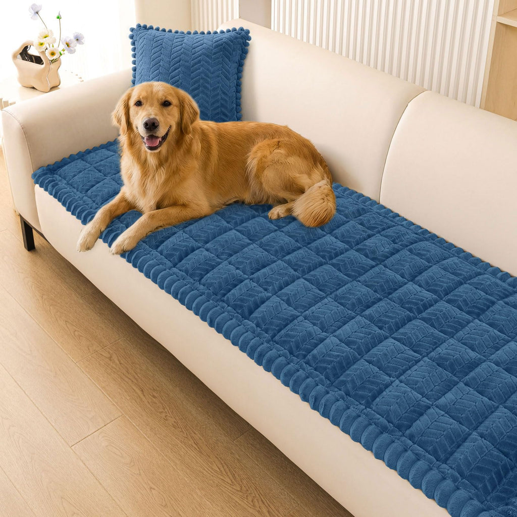Smiry Non Slip Couch Covers for Dogs, Fuzzy Pet Couch Covers for 2-3 Cushion Sofa Pet Friendly, Soft Sofa Slipcovers Cushion Furniture Protector Washable (Beige, 27.6" x 59")