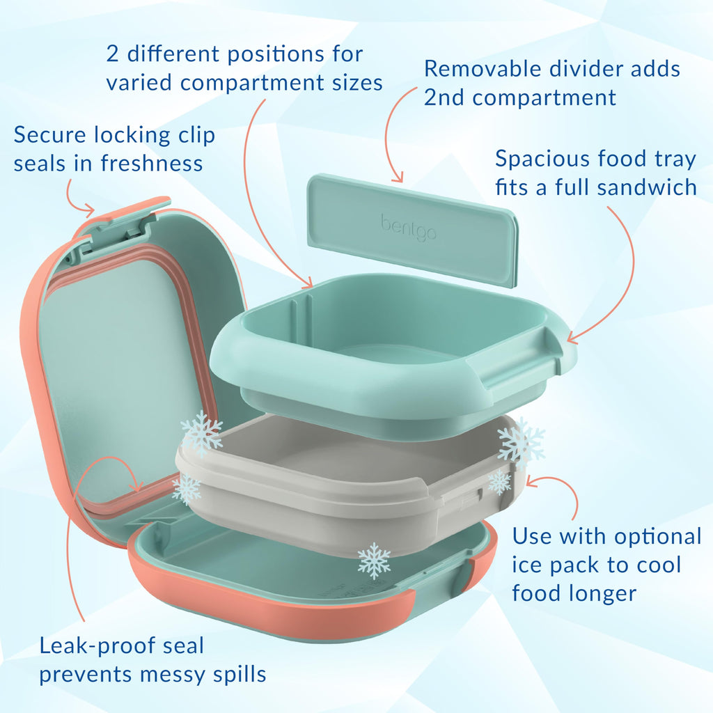 Bentgo Chill Mini Leak-Proof Lunch Box – Built-In Ice Pack Keeps Food Cold, 2.7-Cup Capacity for Snacks or a Sandwich, 3 or 4 Compartments, PFAS & BPA-Free, Ideal for Adults & Kids 3+ (Lilac Mist)